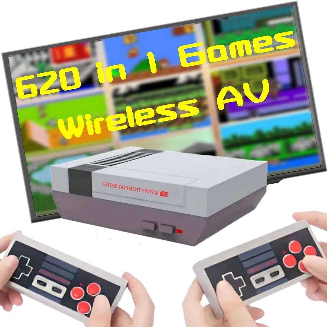 Retro Game Console, Classic Video Games Console Built-in with 620 Games System,Plug and Play with Wireless Controllers Handheld Games (Grey)
