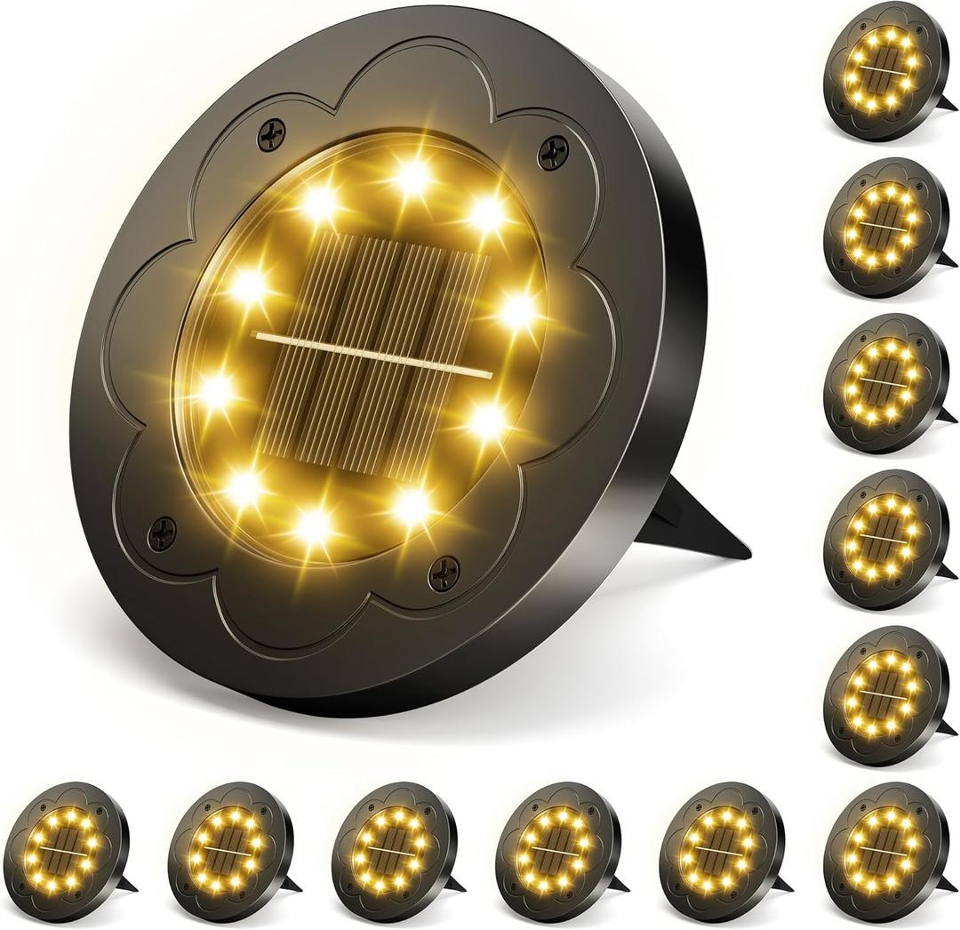 Brightown Solar Lights Outdoor Waterproof, 12 Packs LED In-Ground Lights Outdoor Solar Lights for Yard Patio Garden Lawn Deck Outside Pathway Walkway Sidewalk, Warm White