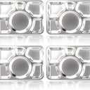 Hacaroa 4 Pack Stainless Steel Divided Dinner Plates, 15x10.6 Inches Snack Serving Plate with 6 Compartment, Metal Food Trays for Adults, Diet Food Portion Control, Picky Eaters
