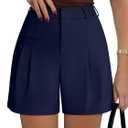 NIMIN Womens Shorts Dressy High Waisted 2025 Summer Trendy Business Casual Work Tailored Shorts Without Pockets Belts (Large, Navy Blue)