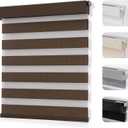 Joydeco No Drill Zebra Blinds for Windows, Cordless Day & Night Dual Sheer Roller Shades, Easy Installation, Free-Stop Lift System, Light Filtering Privacy Blinds for Home(Coffee,28" W x 75" H)