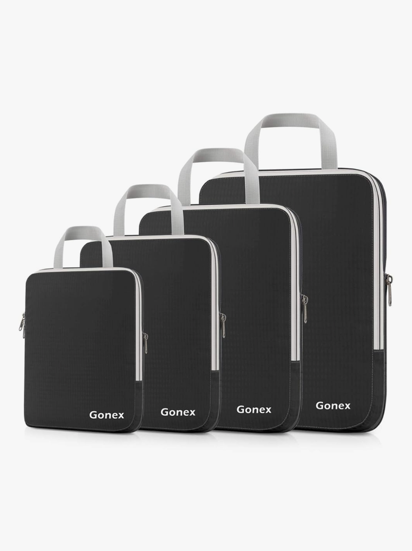 Gonex Compression Packing Cubes, 4pcs Expandable Storage Travel Luggage Bags Organizers Black