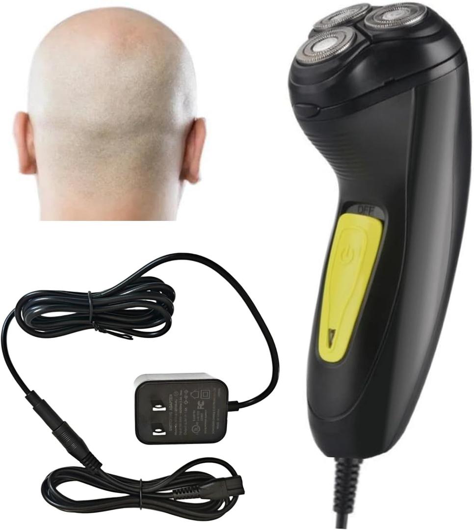 Professional Corded Electric Shaver,Self Bald Head Razor,3D Rotary Shaver for Man,Close Shave Face & Head,Pop-up Trimmer for Bold Hair Stubble Beard,12v Powerful Motor,Corded Power Supply