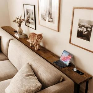 GRLEAF 102 Inch Narrow Sofa Table with Power Outlets, Extra Long Console Table Behind Couch Table with Charging Station, Skinny Entryway Table Thin Table for Living Room, Narrow Spaces (Rustic Brown)
