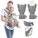 Baby Carrier, 6-in-1 Newborn to Toddler Carrier(7-50lbs), Front & Back Carrier with Detachable Hip Seat, Soft & Adjustable, All Seasons, Ideal for Mom & Dad, Perfect for Shopping & Travel (Grey)