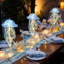 Hungdao 3 Pcs Jellyfish Lanterns Decorations with LED Lights 16.5" Stand Glowing Jellyfish Table Decor Centerpiece for Ocean Under the Sea Theme Birthday Party Mermaid Party Nautical Decor
