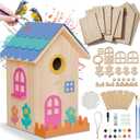 Birdhouse Kit, DIY Wooden Bird House Kits for Outside Adults Kids Woodcraft Bird House with Paint Hanging Twine Building Projectsand Wood Craft Woodworking Gift for Beginners for Kids Ages 8+