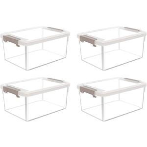 Citylife 4 Packs Small Storage Bins with Lids 3.2 QT Plastic Storage Containers for Organizing Stackable Clear Storage Boxes