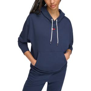 Tommy Hilfiger Women's Small Logo Flag Drawstring Hoodie Sweatshirt with Pocket (Navy) XS