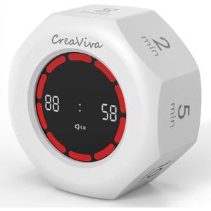 Flip Cube Pomodoro Timer - Rechargeable Visual Countdown & Count Up Stopwatch, 7 Preset Intervals, 3 Alarm Modes, Productivity Tool for ADHD, Kids, Study, Work & Kitchen (White)