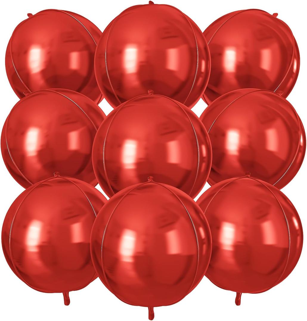 Red Round Foil Balloons 9 pcs,Red Giant 4D Round Balloons 22 Inch for Wedding Graduation Valentine's Birthday Party Decorations