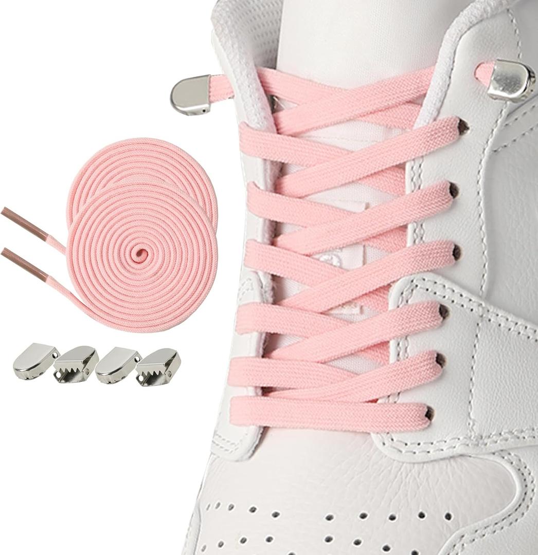 CCSOFTIME 2 Pairs Elastic Shoe Laces for Sneakers, Elastic No Tie ShoeLaces Flat Shoe Strings for Kids And Adults (03 Pink+smooth Buckle)