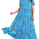 YESNO Women Casual Loose Bohemian Floral Dress with Pockets Short Sleeve Long Maxi Summer Beach Swing Dress EJF Size L