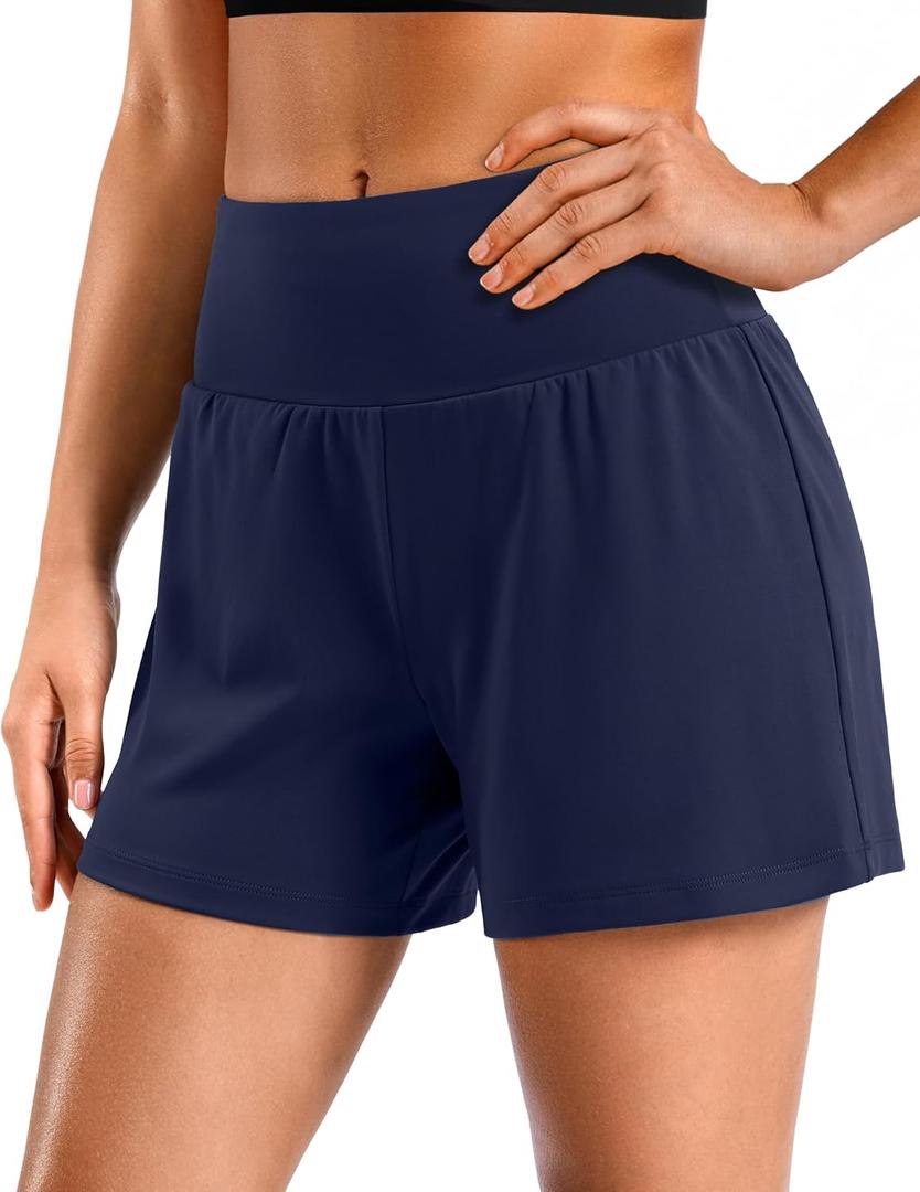 Soothfeel Running Athletic Shorts for Women 5" High Waisted Shorts (Blue, L)