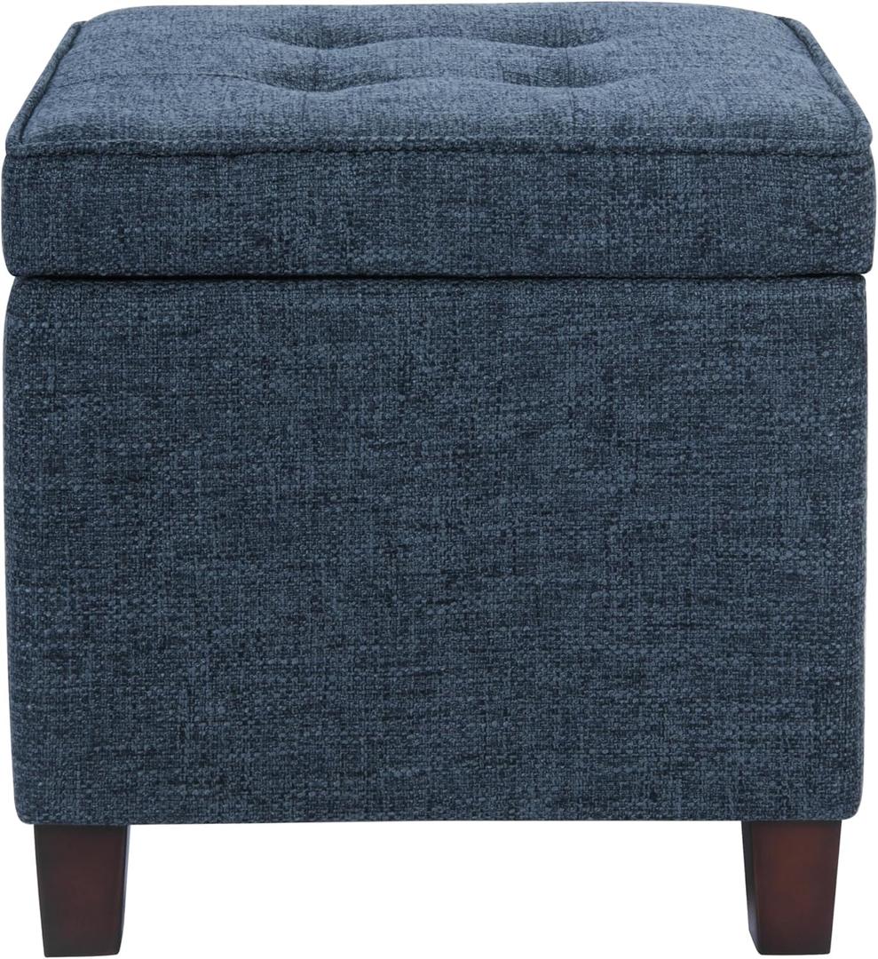 HomePop 18" Square Tufted Storage Ottoman - Dusty Navy, 17.5"D x 17.5"W x 17.5"H