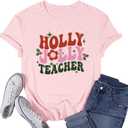 Womens Christmas Teacher Shirts Holly Jolly T-Shirt Xmas Teach Teaching Tee Tops (Green, XL)