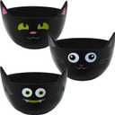 Zcaukya Halloween Party Supplies - Set of 3 Plastic Trick or Treat Candy Bowls, Cat Shaped Serving Bowls in Orange, Purple, Black for Parties