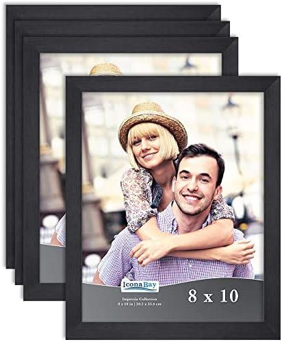 Icona Bay 8x10 Picture Frame Set (Black, 5 Pack) Simple Modern Design, Table Top Kickstand and Wall Hanging Hooks Included, Impresia Collection