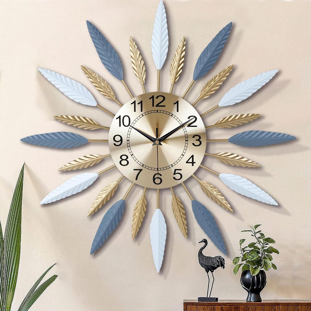 Lafocuse 23 Inch Silent Large Wall Clock for Living Room Decor, Decorative Mid Century Wall Clock, Sunburst Starburst Wall Clocks Battery Operated, Modern Art Deco