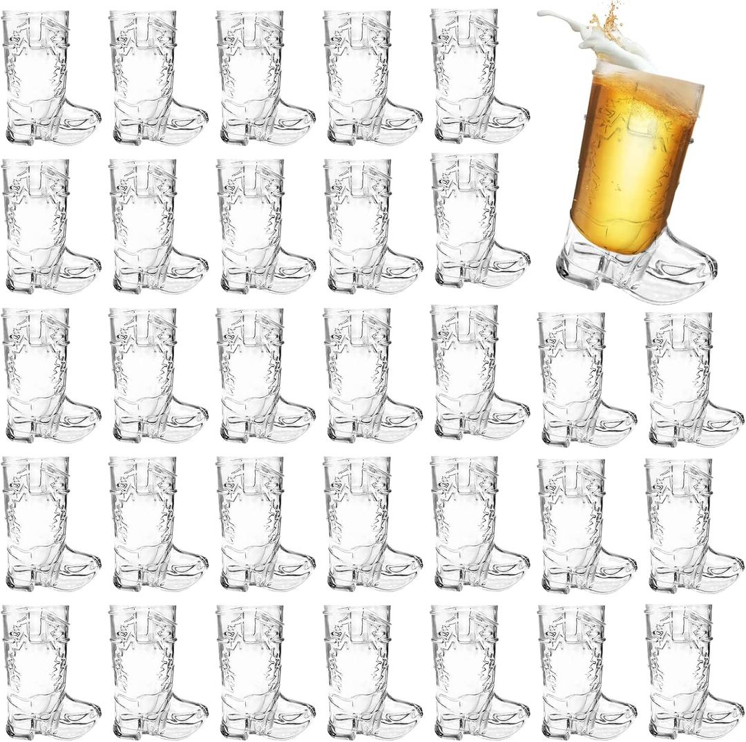 30 Pcs Mini Cowboy Boot Shot Glasses,1oz Plastic Western Cowboy Beer Mugs,Reusable Cowgirl Party Decorations Supplies for Birthday,Theme Party (Clear)