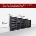 Fits 30x8 Duct Opening | Steel Baseboard Return Air Grille by Handua | Vent Cover Grill | 7/8" Margin Turnback [Depth] to Fit Baseboard | Black | Outer Dimensions: 31.75"W X 9.75 "H