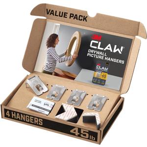 3M CLAW(TM) 45 lb. Drywall Picture Hanger With Spot Markers, Heavyweight Hanging Solution for Room Decor and Office Decor, Including Mirrors or Large Art  4 Count (Pack of 1)
