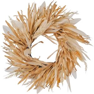 Fall Corn Husk & Wheat Wreath for Front Door 24 Inch, Farmhouse Style Rustic & Minimalist Autumn Wreath, Fall Harvest Decor for Home Porch Door Wall Indoor/Outdoor