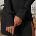 Women's Sexy Square Neck Bodice Dresses Long Sleeve Side Slit A-Line Mini Dress Cocktail Party Club Dress (Black)