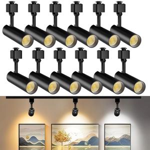 12 Pack 10W Dimmable LED Track Lighting Heads Flicker Free Bright H Type Track Light fixtures 3 Color Adjustable 3000K-4500K-6000K Ceiling Spotlight 24 Angle for Accent Retail 1000lm Black