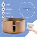 Brown Leather and Wood Textures Toilet Paper Holder Stand for Bathroom Countertop or Floating Shelves, Toilet Top Decorative Roll Organizer Mega Roll 5.5 Inches or Less, Free Standing Mega Roll Storage