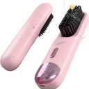 Go Brush Pro for Short Hair Hair Straightener Brush Cordless & Portable with 300M Negative Ions, 4 Temps Fast Heating, Game Day Ready Styling Tool for Watch Parties, Travel & Daily Use Pink