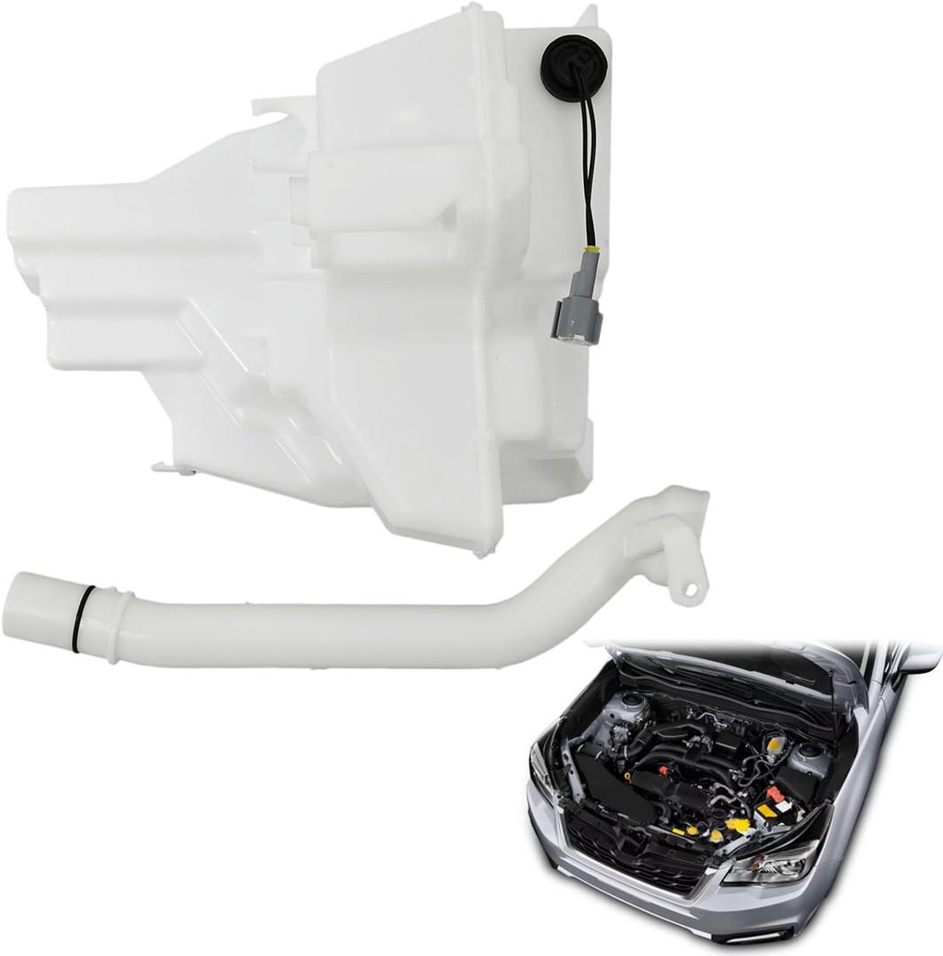 86631SG020 Windshield Washer Fluid Reservoir Tank Assembly Compatible with Subaru Forester 2014 2015 2016 2017 2018 w/(Washer Pump Motor+Liquid Level Sensor+Filler Neck Inlet+Cap)