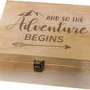 arricraft 1 Pc Wooden Memory Keepsake Box, Adventure Theme Memory Box with Hinged Lids Keepsake Chest for Souvenirs Picture Letter Storage 9.6x7.6x4inch(24.5x19.5x10.3cm)