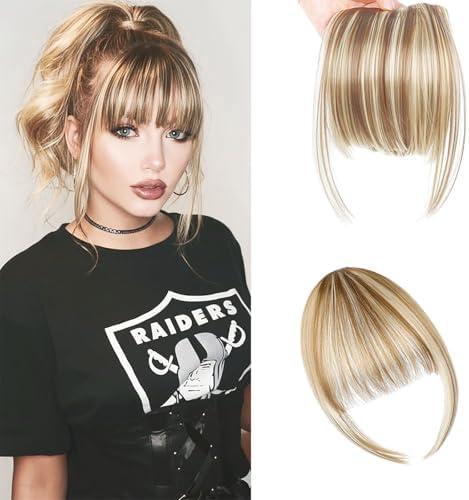 GXOIPNS Bangs Hair Cilp in Bangs French Fake Bangs Clip in Hair Extensions Fringe with Temples Hairpieces for Daily Wear Cilp in Bangs for Women Light Blonde Mix Bleach Blonde