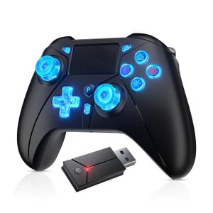 Dinosoo RGB Wireless Controller for PS5 with LED Light, Supports Remap and Adjustable with 2.4g Adapter