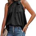 BTFBM Women Sleeveless Tie Mock Neck Summer Tops Loose Casual Side Bow Satin Halter Tank Top Blouse Shirts Size M