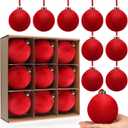 9 PCS Velvet Christmas Balls Ornaments 4inch& 6inch Christmas Large Ball Set for Xmas Tree Decor, Holiday Home Party (Red, 4inch)