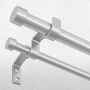 Silver Double Curtain Rod, 84 to 120 Inch Long Dual Curtain Rods with Aluminium Modern End Cap Finial, 1 Inch Adjustable Heavy Duty Window Treatment Rod, Telescopic Metal Double Drapery Pole Set