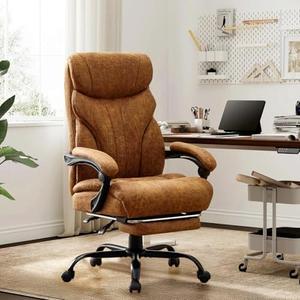 Garvee Comfortable Office Desk Chair 500 LBS, Big and Tall Office Chairs with Adjustable Flip-up Armrests,100-118°Recline Executive Leather Gaming Chair for Heavy People, Long Hours,Brown