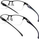 2 Pack TR90 Premium Reading Glasses for Men, Half Frame No-Line Blue Light Blocking Computer Readers Anti Glare UV Eyeglasses, 2.5x (Single Vision Readers & Black and Gunmetal)