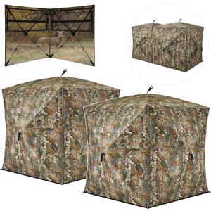 TIDEWE Hunting Blind, Double Ground Blinds 270 See Through for 3-in-1 Use, 4-6 Person Pop Up Portable Hunting Tent Includes Carrying Bags for Deer & Turkey Hunting (Forest Fade Camo)
