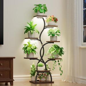 EVAWOO Plant Stand Indoor with Grow Light - 8 Tiered Plant Shelf Indoor, Corner Plant Stand, 49" Tall Plant Shelf with Lights for Indoor Growing, Lighted Flower Holder for Living Room, Balcony, Black