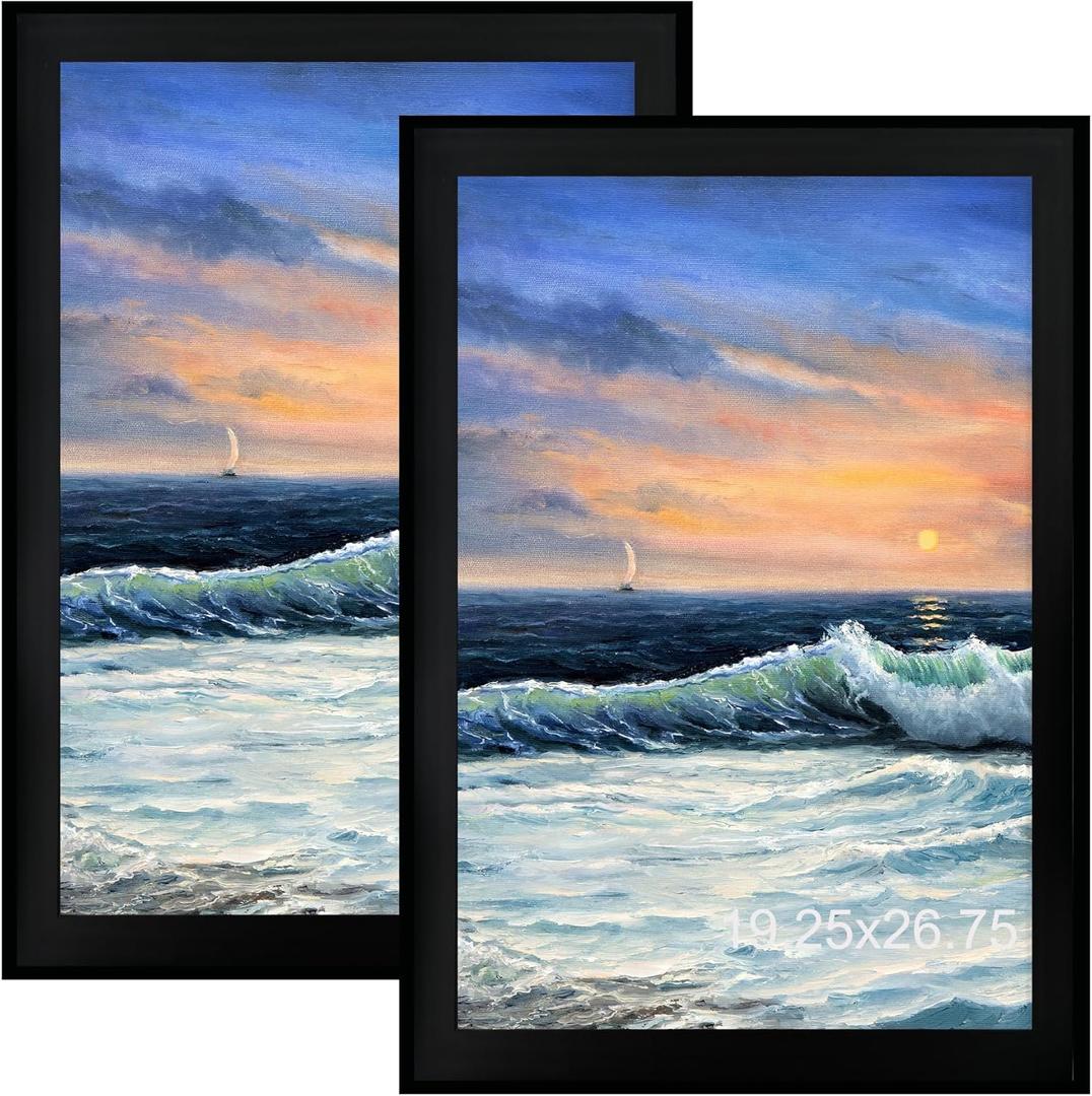 LUCKYLIFE 19.25x26.75 Puzzle Picture Frame, Wall Hanging Poster Frames, Display Pictures 19.25 x 26.75 without Mat, Pack of 2, Black