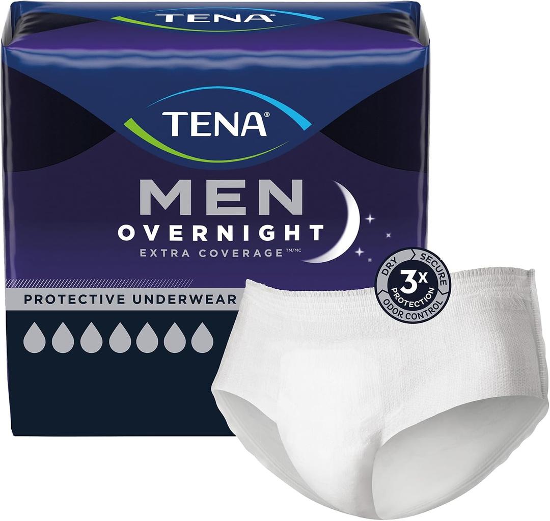 TENA MEN Overnight Extra Coverage Incontinence Underwear, Adult diapers, Large/X-Large (Waist Sizes 44in-64in), 48 Count (4 packs of 12)