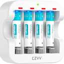 Rechargeable AAA Lithium 1.5V Batteries - Full-Recharged 4 Pack with 2H Ultra Fast Charger for Household Office Devices, Long-Lasting High-Capacity 1100mWh, Cycle Times up to 1300x, Constant Output