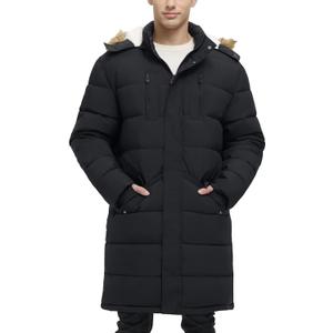 Men's Extra Long Fleece Puffer Jacket Outerwear Winter Coats Hooded Parka Warm Water-resistant Cold Weather (XL)