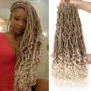 Leeven 18 Inch 7 Packs Goddess Faux Locs Crochet Hair Ombre Blonde Soft Locs Crochet Braids Hair With Curly Ends 27613# Synthetic Bohemian Locs Braiding Hair for Women 12 Strands/Pack