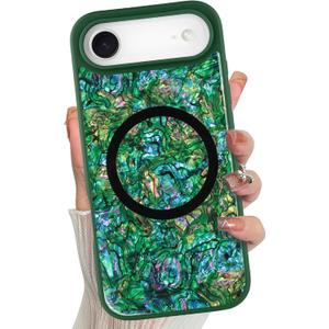 Magnetic for iPhone Air Case Abalone Shell, Emerald Green | Cute Sparkle Mother of Pearl Design, Compatible with MagSafe, Shockproof Protective Phone Cover