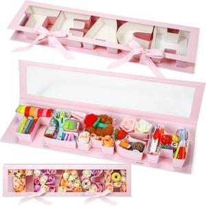 2 Pcs Teacher Appreciation Gift Boxes Thank You Gifts for Teacher Back to School Gifts Empty Teach Letter Flower Box Fillable Chocolate Strawberry Candy(Pink)