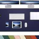 Leather Desk pad Protector, Large Desk mat with Natural Cork & PU Leather,Mouse pad,Non-Slip Office Desk Mat,Waterproof Desk Writing Pad for Office and Home (47in*17in, Blue)